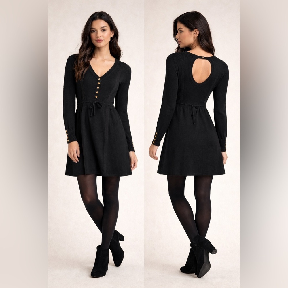Lost & Found | Wool Blend | Black | Knit | V Neck |Mini | Pullover Dress |Size S